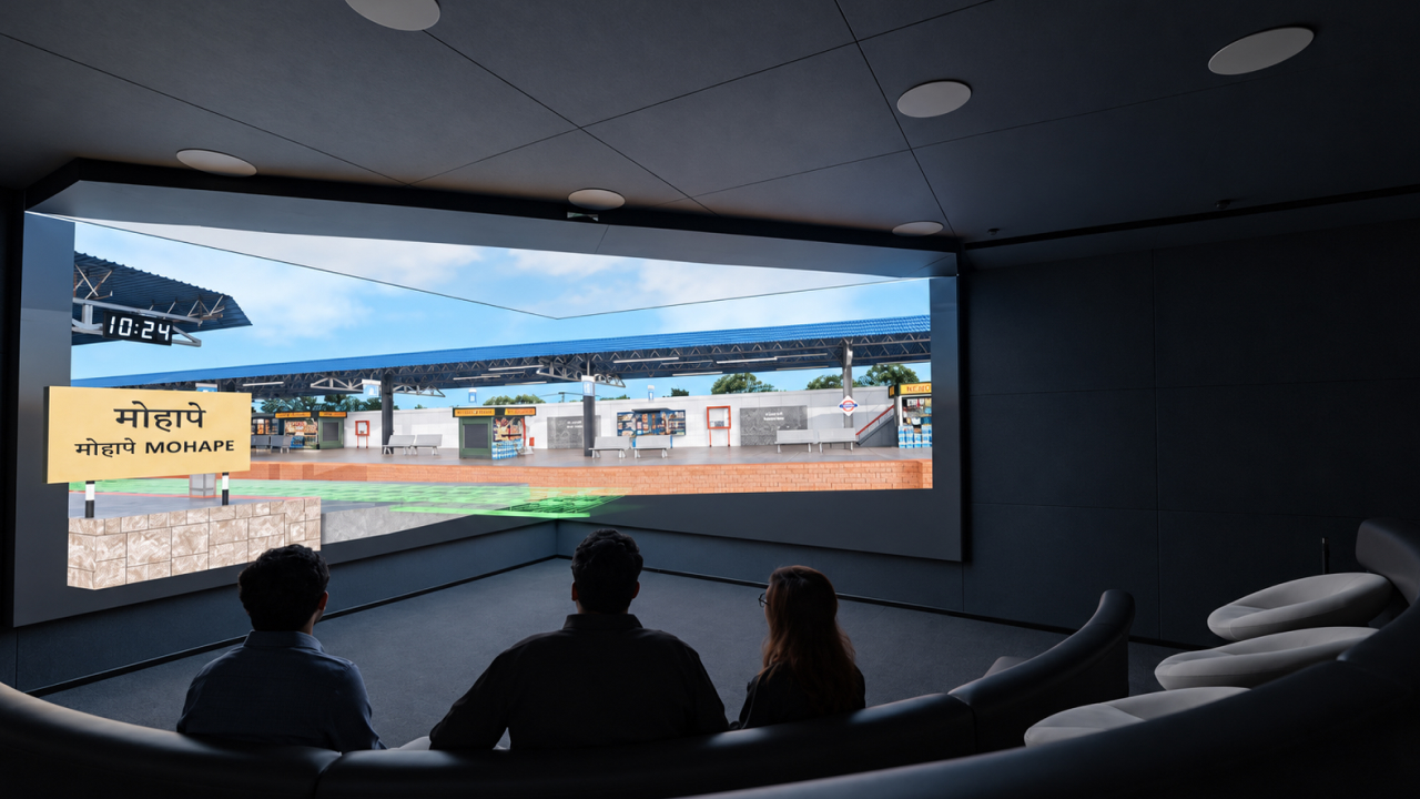 Multi-wall projection visualising metro station connectivity